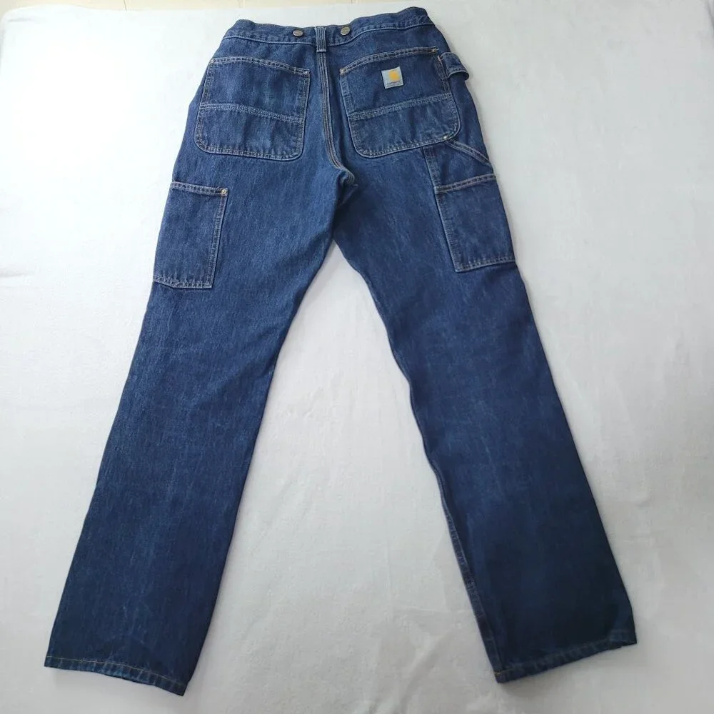 Carhartt Men Double Knee Relaxed Fit Carpenter Blue Denim Logger Jean Size 30X32
